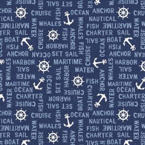 Wilmington Fabrics At the Helm Blue Nautical Word Toss