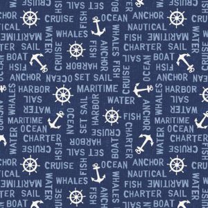 Wilmington Fabrics At the Helm Blue Nautical Word Toss