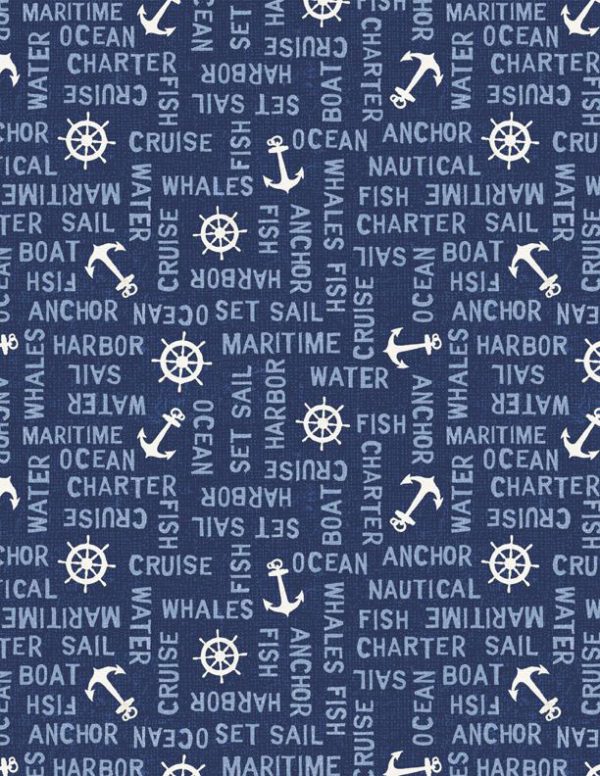 Wilmington Fabrics At the Helm Blue Nautical Word Toss