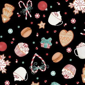 Wilmington Fabrics Peppermint Parlor Sweets on Black