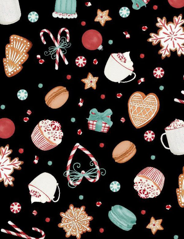 Wilmington Fabrics Peppermint Parlor Sweets on Black