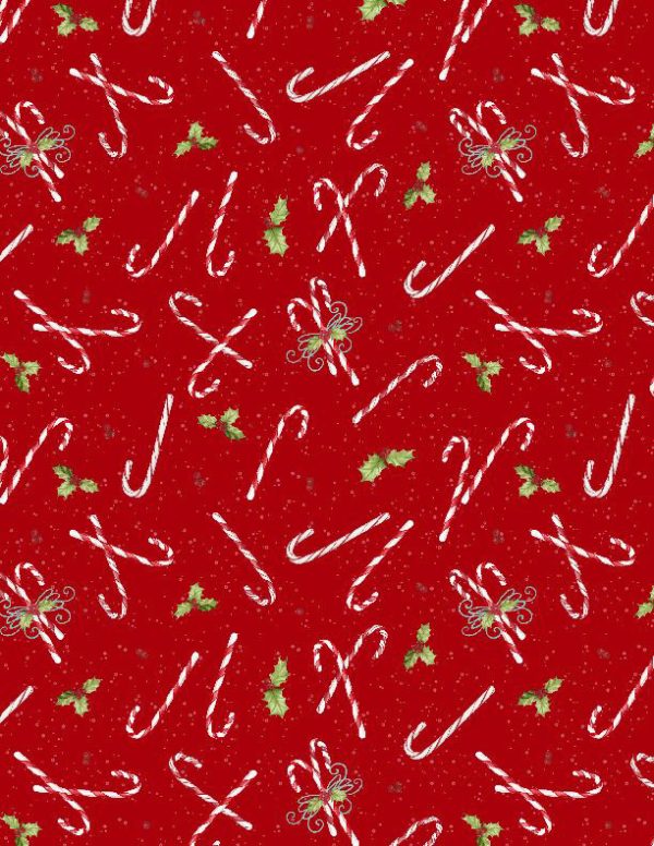 Wilmington Fabrics Peppermint Parlor Candy Canes on Red