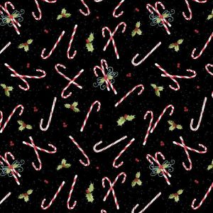 Wilmington Fabrics Peppermint Parlor Candy Canes on Black