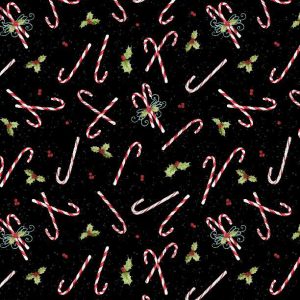Wilmington Fabrics Peppermint Parlor Candy Canes on Black