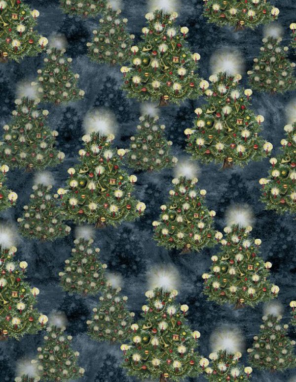 Wilmington Prints Fabrics Winter Hollow Trees on Navy Blue