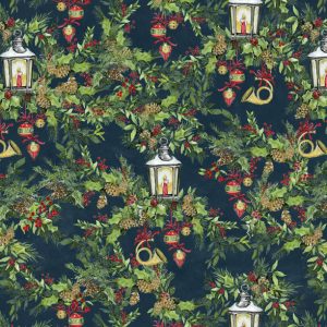 Wilmington Prints Fabrics Winter Hollow Lanterns on Navy