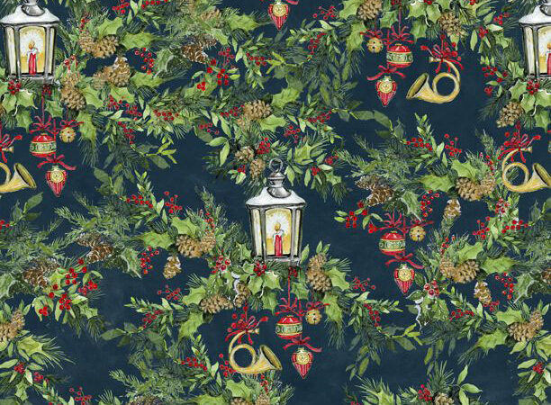 Wilmington Prints Winter Hollow Lanterns Navy