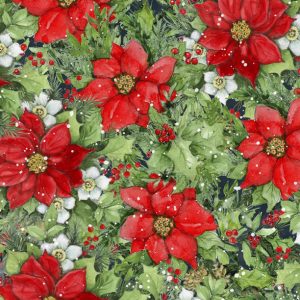 Wilmington Prints Fabrics Winter Hollow Poinsettias on Navy