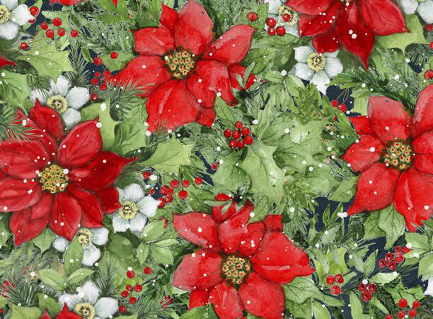 Wilmington Prints Winter Hollow Poinsettias Navy