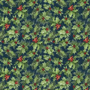 Wilmington Prints Fabric Winter Hollow Holly on Navy