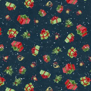 Wilmington Prints Fabrics Winter Hollow Gifts on Navy