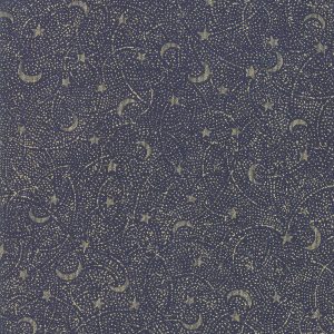 Moda Fabrics Forest Frost Dark Blue Night Sky with Gold Glitter