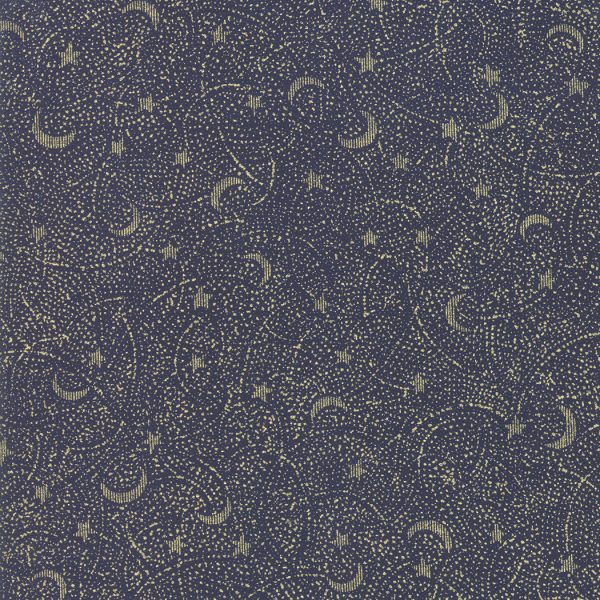 Moda Fabrics Forest Frost Dark Blue Night Sky with Gold Glitter