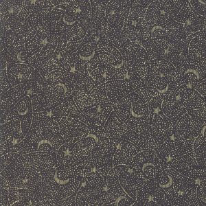 Moda Fabrics Forest Frost Coal Black Night Sky with Gold Glitter