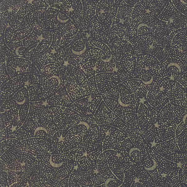 Moda Fabrics Forest Frost Coal Black Night Sky with Gold Glitter