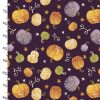 3 Wishes Fabric Too Cute to Spook Pumpkin Spice on a Dark Purple background with Ruler