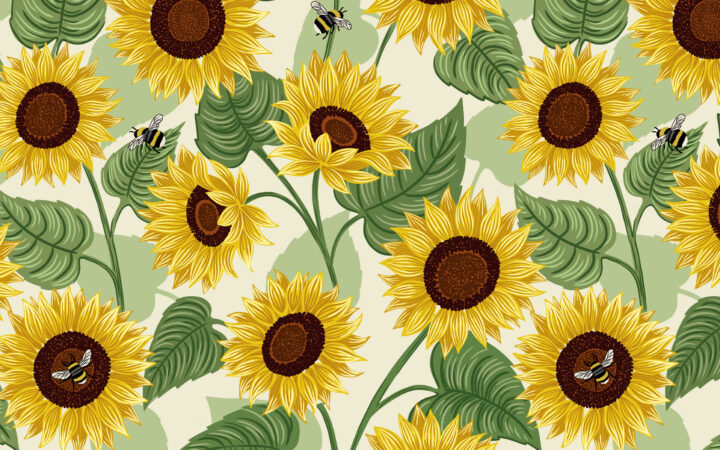 Lewis & Irene Sunflowers and Bees on Cream