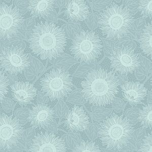 Lewis & Irene Fabrics Sunflowers Pale Blue Mono Tonal Print