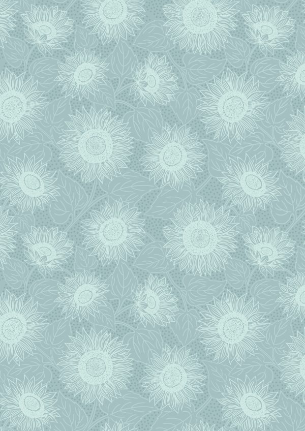 Lewis & Irene Fabrics Sunflowers Pale Blue Mono Tonal Print