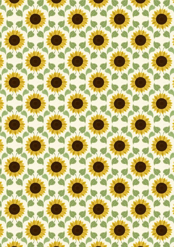 ewis & Irene Fabrics Sunflowers and Leaves on Cream