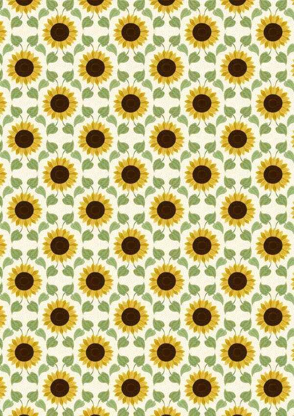 ewis & Irene Fabrics Sunflowers and Leaves on Cream