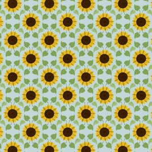 ewis & Irene Fabrics Sunflowers and Leaves on Pale Blue