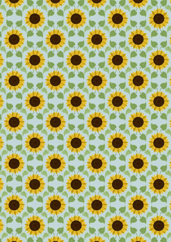 ewis & Irene Fabrics Sunflowers and Leaves on Pale Blue