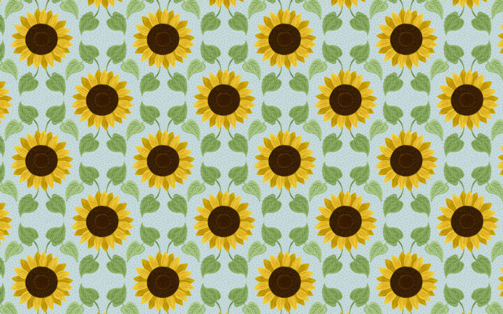 Lewis & Irene Sunflowers & Leaves on Pale Blue