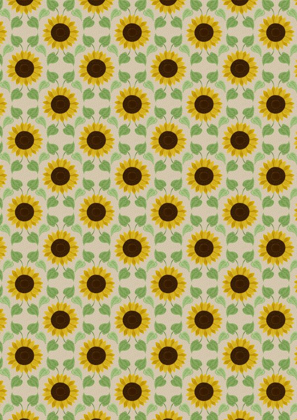 ewis & Irene Fabrics Sunflowers and Leaves on Natural