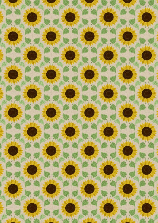 ewis & Irene Fabrics Sunflowers and Leaves on Natural