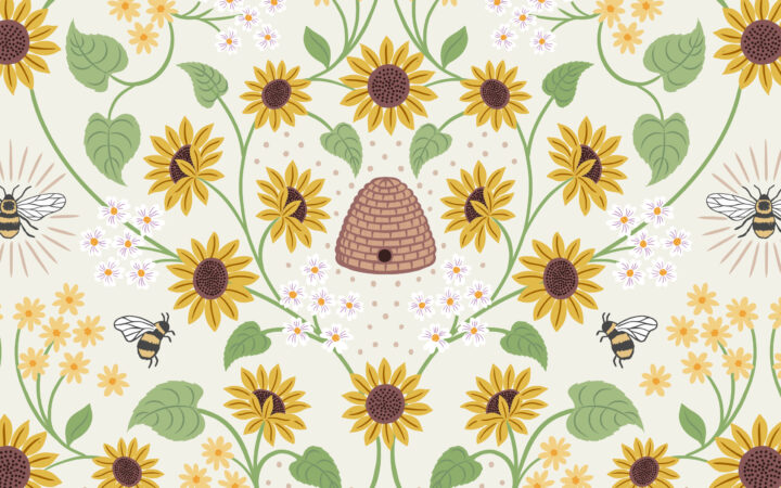 Lewis & Irene Sunflowers Beehive on Cream