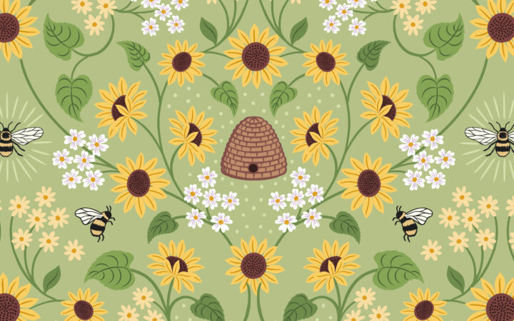 Lewis & Irene Sunflowers Beehive on Green
