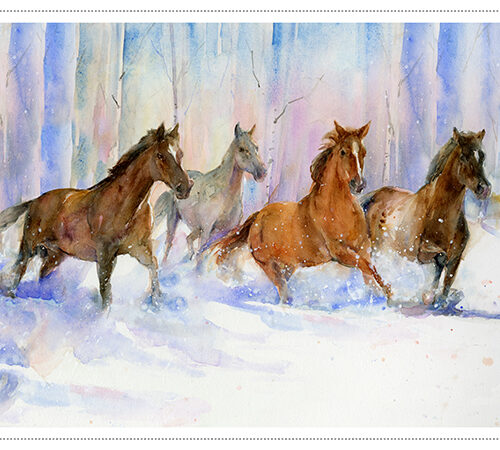 3 Wishes Snowfall on the Range Horses Panel