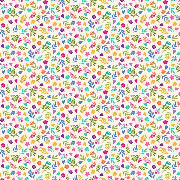 Makower Fabrics Katie's Cats Ditzy Flowers Cream