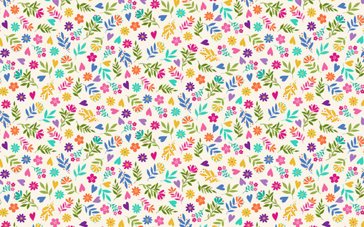 Makower Katie’s Cats Ditzy Flowers Cream