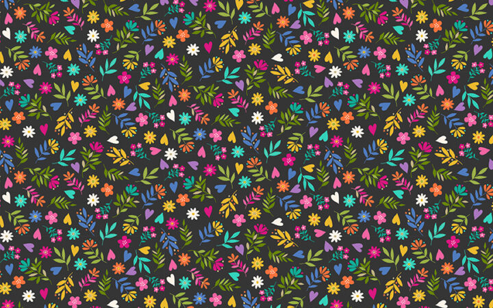 Makower Katie’s Cats Ditzy Flowers Grey