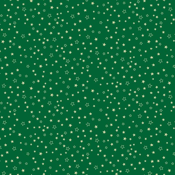 Makower Fabrics Santa's Christmas Metallic Gold Stars on Green