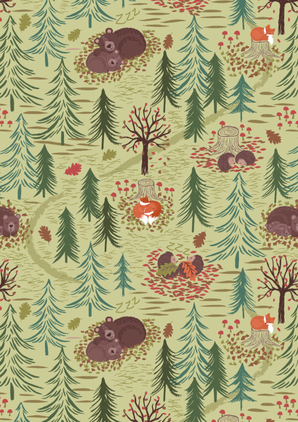 Lewis & Irene Fabrics A Winter Nap on Green