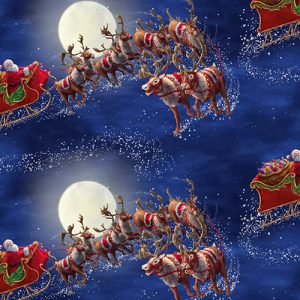3 Wishes Fabric Christmas Eve Journey Santa and his Reindeer in the Night SKy