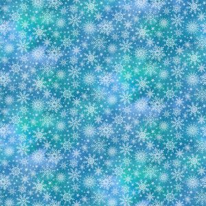Northcott Fabrics Angels on High Snowflakes on variegated Teal