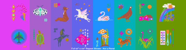 Alison Glass Fabrics Postmark Ephemera Panel in Cool colours