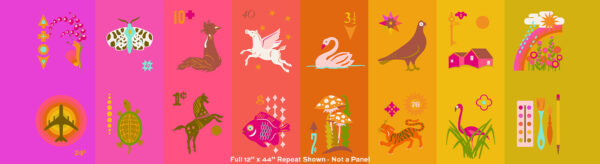 Alison Glass Fabrics Postmark Ephemera Panel in Warm Colours