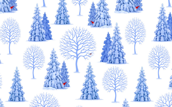 Lewis & Irene Tomtens Village Trees on White