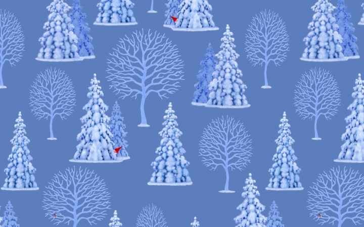 Lewis & Irene Tomtens Village Trees on Blue