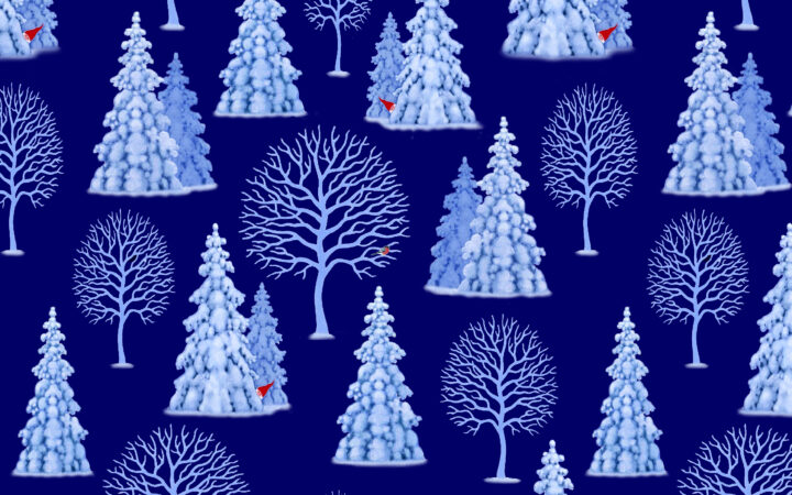 Lewis & Irene Tomtens Village Trees on Dark Blue