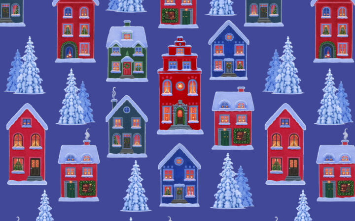 Lewis & Irene Tomtens Village on Dark Blue