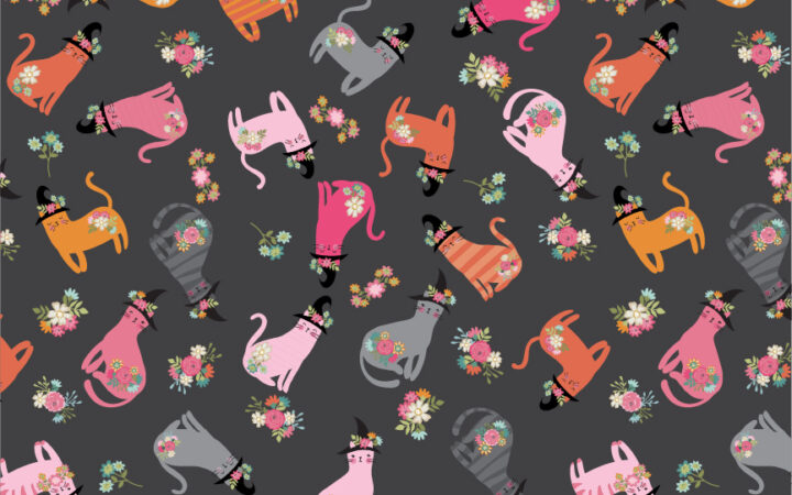 Poppie Cotton Kitty Loves Candy Cats in Hats Black