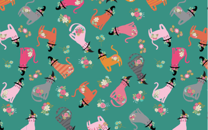 Poppie Cotton Kitty Loves Candy Cats in Hats Teal