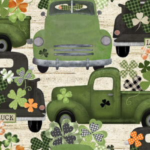 3 Wishes Fabric Shamrockin' Shamrock & Roll Vintage Trucks