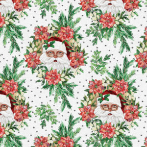 PBS Fabrics Christmas Traditions Santa Wreath on White